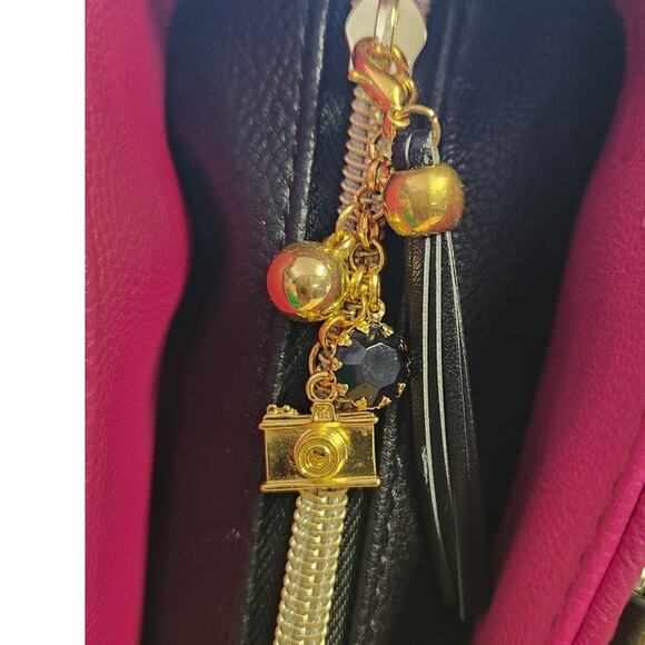 Betsey Johnson Pink & Black Polka Dot Bow Tie Medium Size Tote Shoulder Bag NWOT - Picture 6 of 7